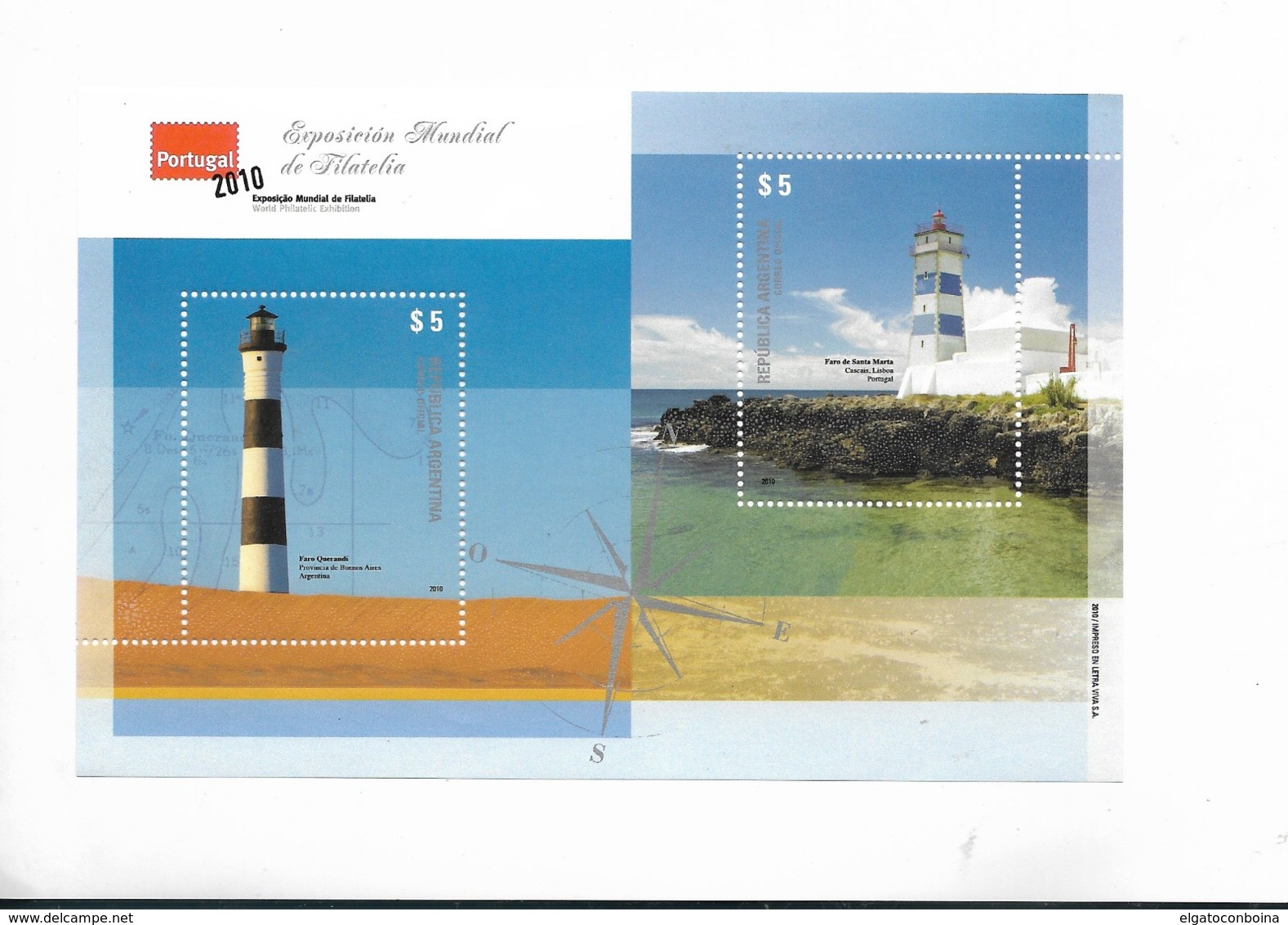 ARGENTINA 2010 LIGHTHOUSES PHARE LEUCHTTURM PORTUGAL 2010 PHILATELIC EXHIBITION SOUVENIR SHEET VF MNH - Unused Stamps