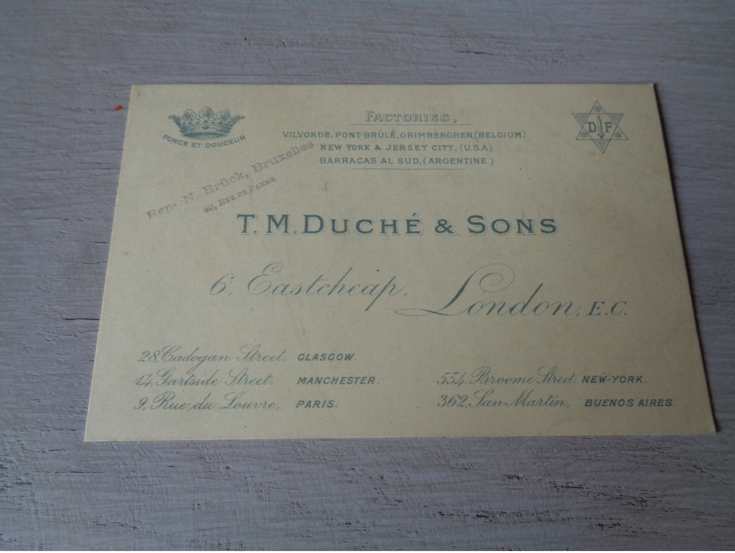 Carte ( 128 ) De Visite  Visitekaart  Publicité  Reclame :  T.M. Duché & Sons - London  Vilvorde Grimbergen New York - Cartes De Visite