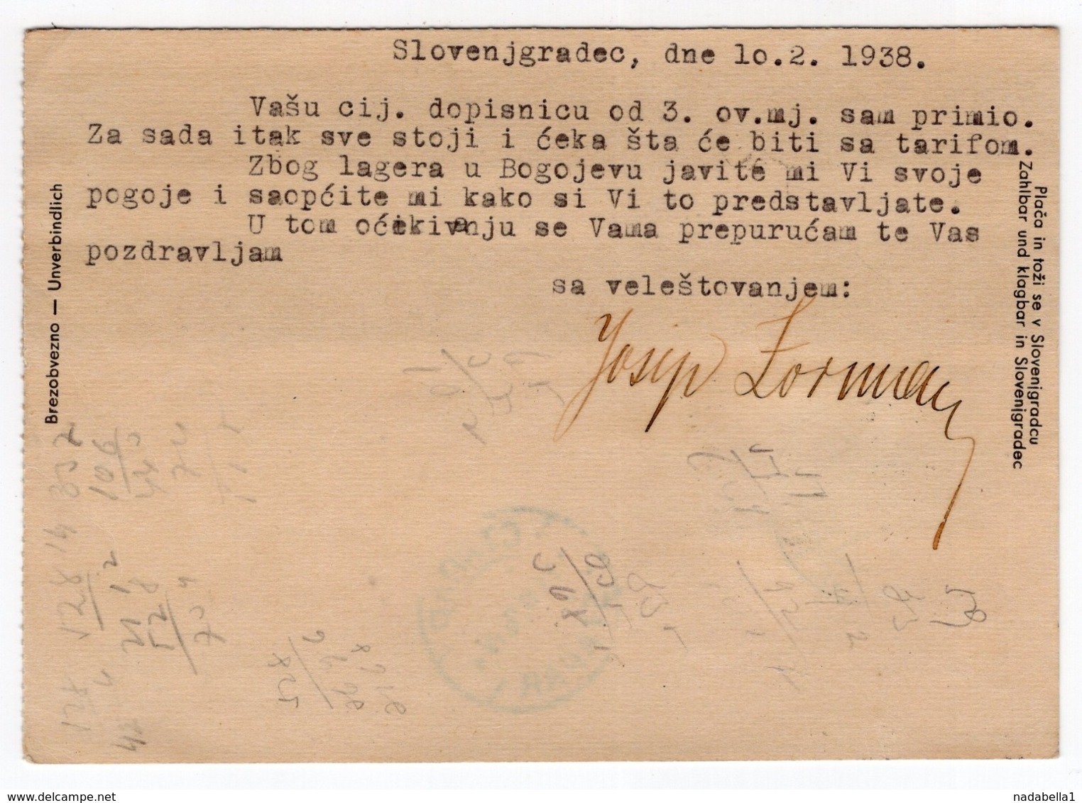 1938 YUGOSLAVIA, SLOVENIA, TPO CELJE-PREVALJE NO 86, CORRESPONDENCE CARD, ZORMAN , SLOVENJ GRADEC TO STAPAR - Storia Postale