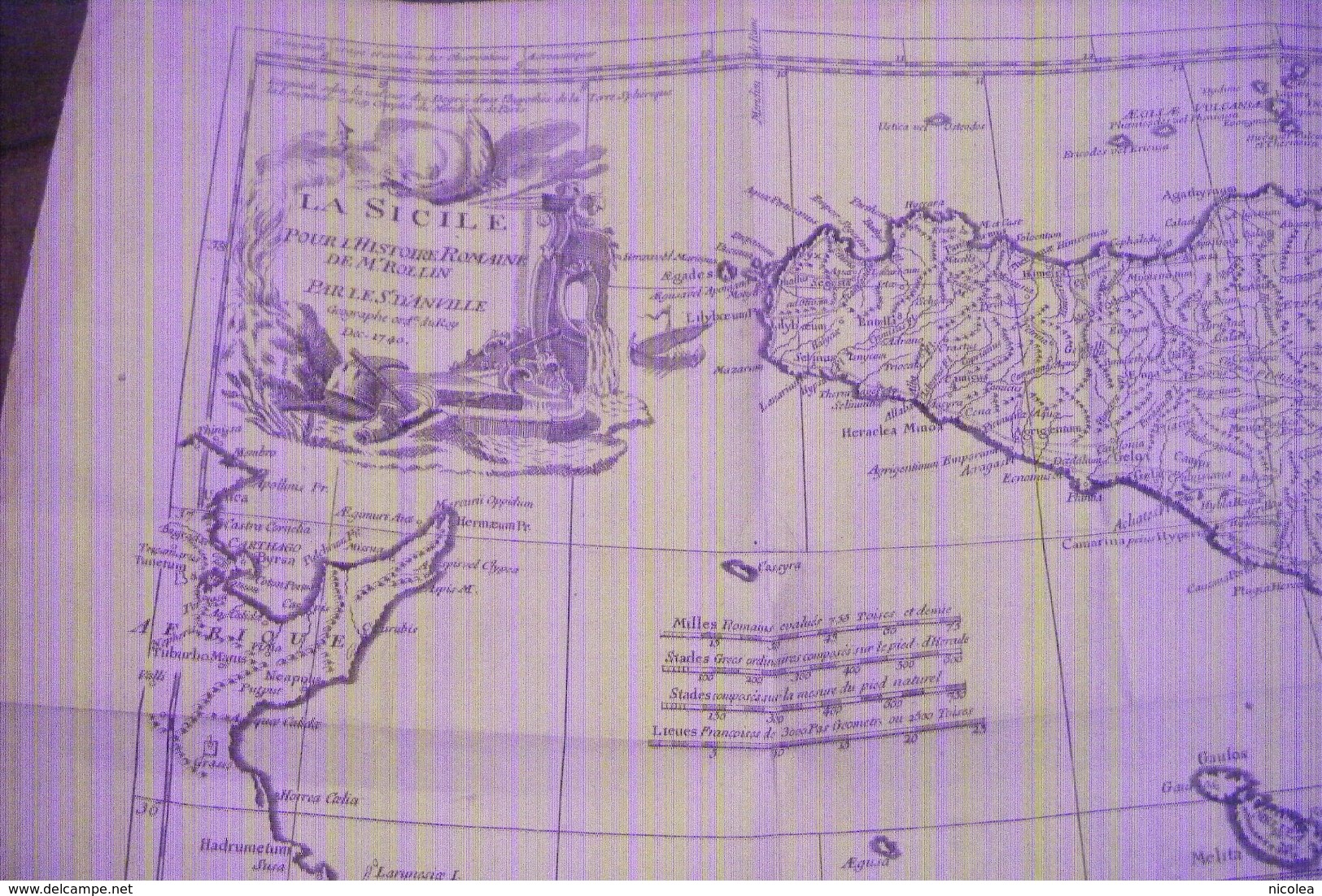 CARTE DE LA SICILE DE 1740 POUR L'HISTOIRE ROMAINE DE Mr ROLLIN PAR LE SIEUR D'ANVILLE GEOGRAPHE DU ROY - Cartes Géographiques