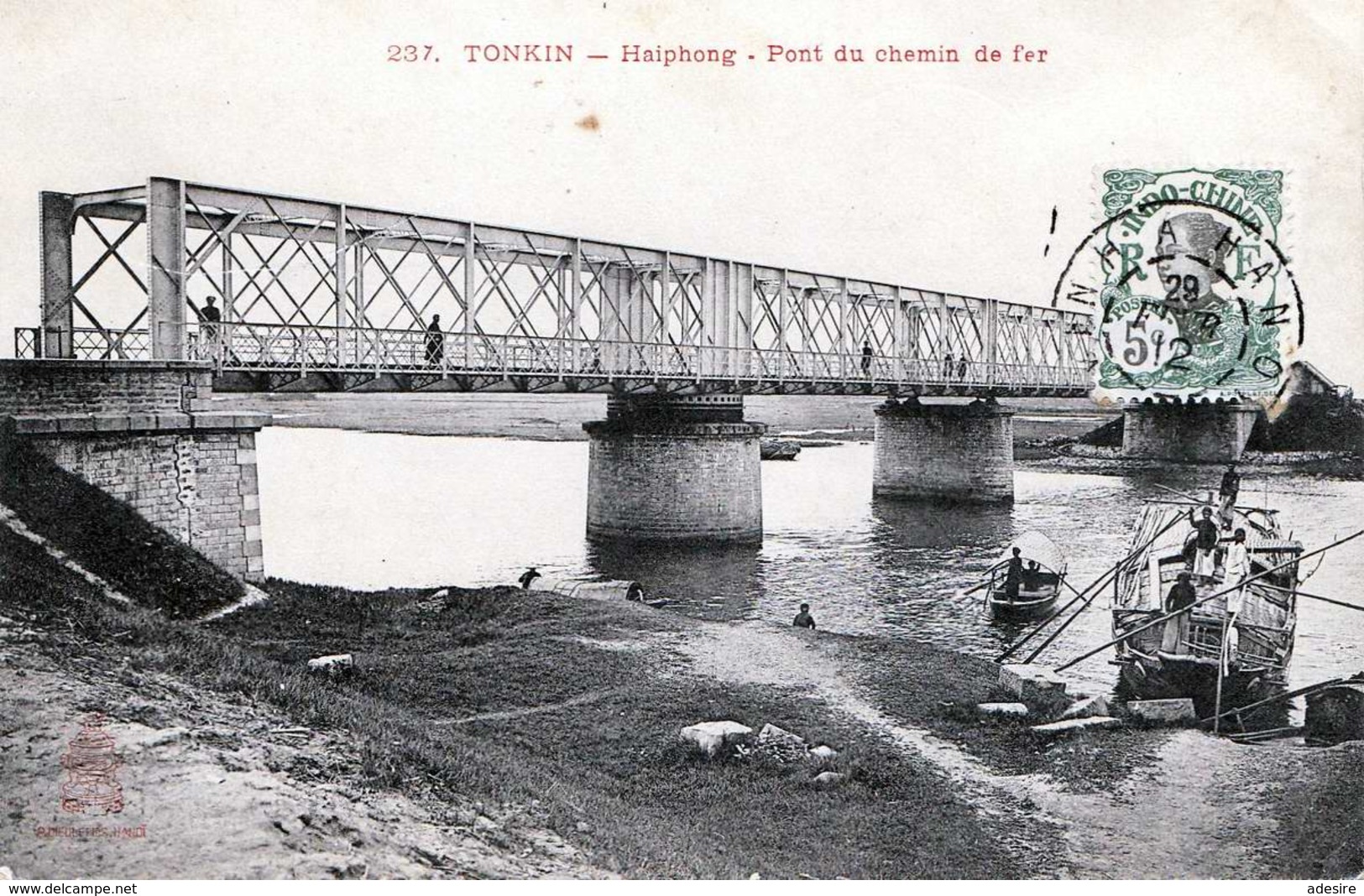 Indochine, TONKIN, Haiphong, Pont Du Chemin De Fer, Gelaufen 1912, Orig.Marke Mit Stempel Vorderseitig - Vietnam