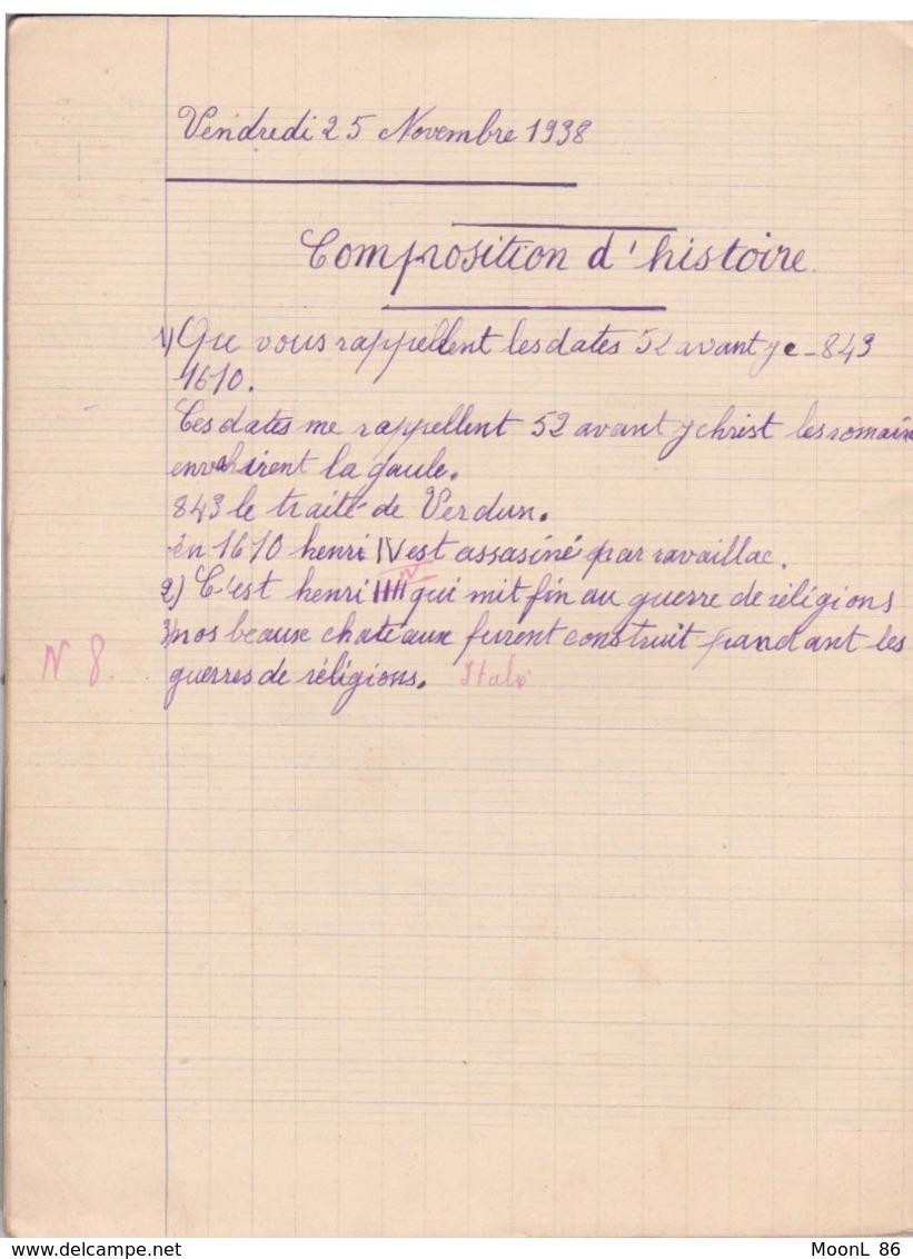 ANCIEN CAHIER SPECIAL - DEVOIRS MENSUELS -  ECRITURE DE 1937 - ECOLE PRIMAIRE - GENDRON LIBRAIRE A TOURS - Autres & Non Classés