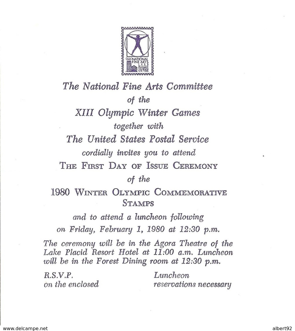 1980 Jeux Olympiques De Lake Placid :invitation Au Festival Olympique Des Arts - Winter 1980: Lake Placid