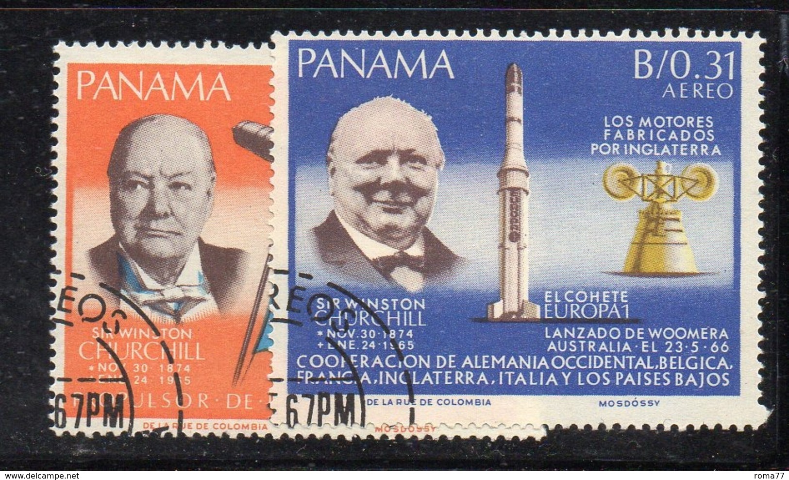 APR3043 -  PANAMA 1967 ,  Posta Aerea Yvert N. 413/414  Usata   (2380A)  Churchill Spazio - Panama