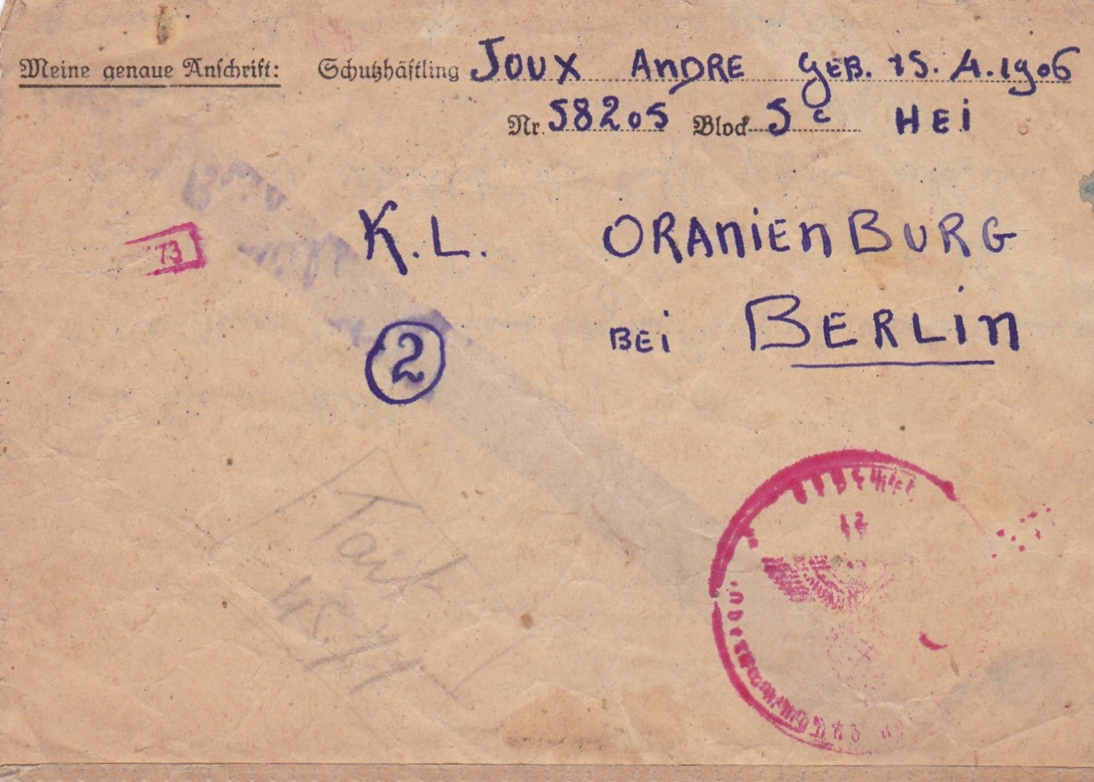 LETTRE  DE  CAMP  DE  PRISONNIERS  EN  ALLEMAGNE  (  ORANIENBURG  )  -  MAI  1944  . - Guerre De 1939-45