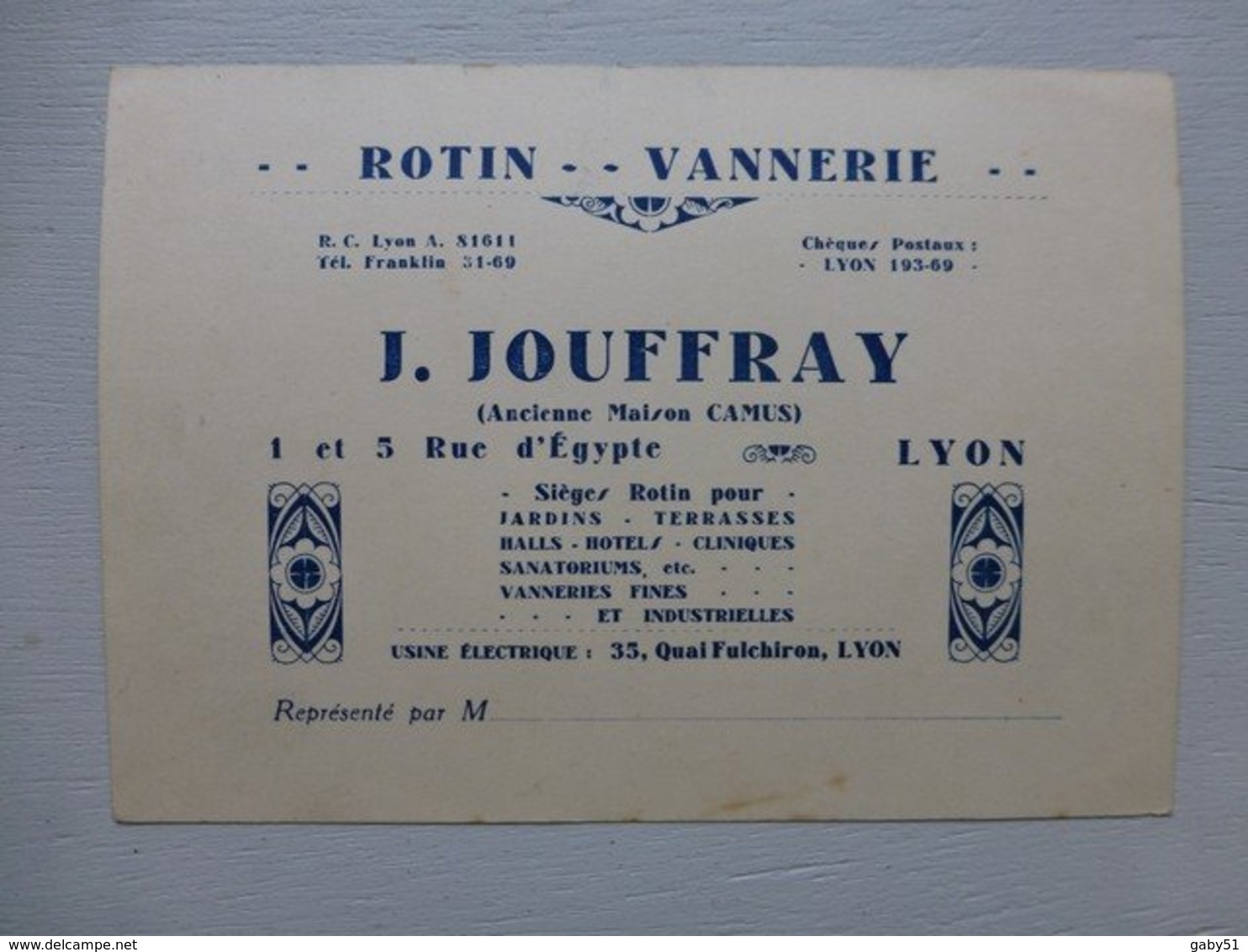 LYON Rotin Vannerie J. JOUFFRAY, Vers 1920 ?  Ref 696 ; PAP07 - Visiting Cards