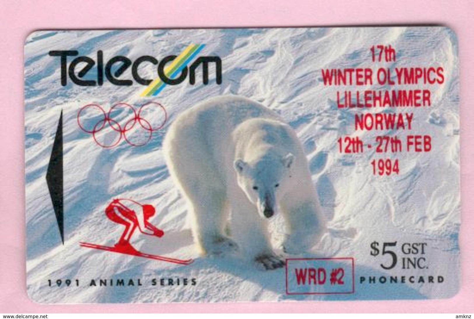 New Zealand - Private Overprint - 1994 Lillehammer Winter Olympics $5 - VFU - NZ-PO-41 - Nueva Zelanda