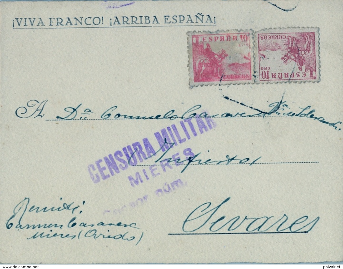 1941 , TARJETA POSTAL CIRCULADA , ASTURIAS , MIERES - SEVARES , CENSURA MILITAR DE MIERES , HELLER M54.4 - Cartas & Documentos