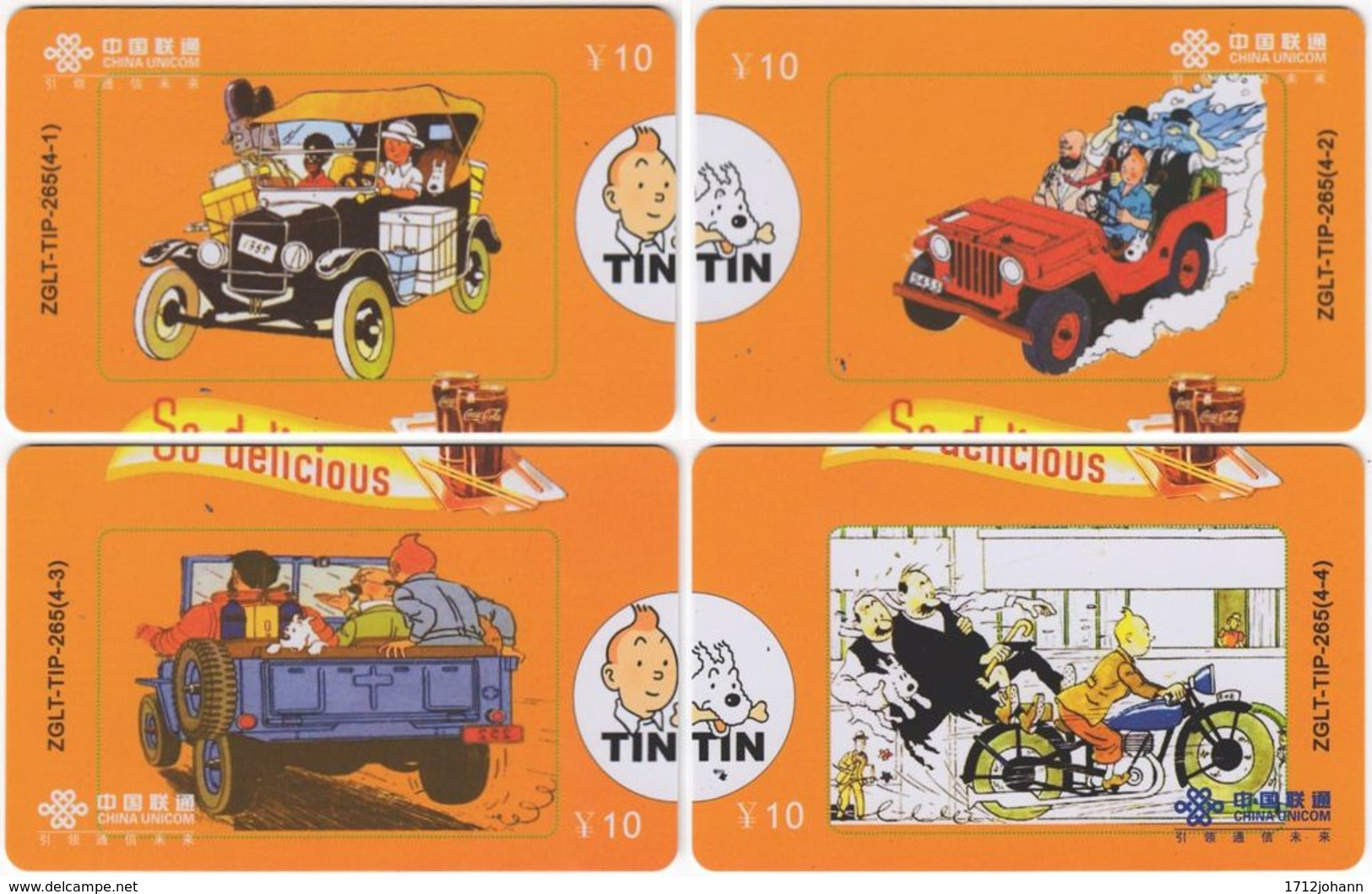 CHINA D-892 Prepaid ChinaUnicom - Comics, Tintin (puzzle) - 4 Pieces - Used - China