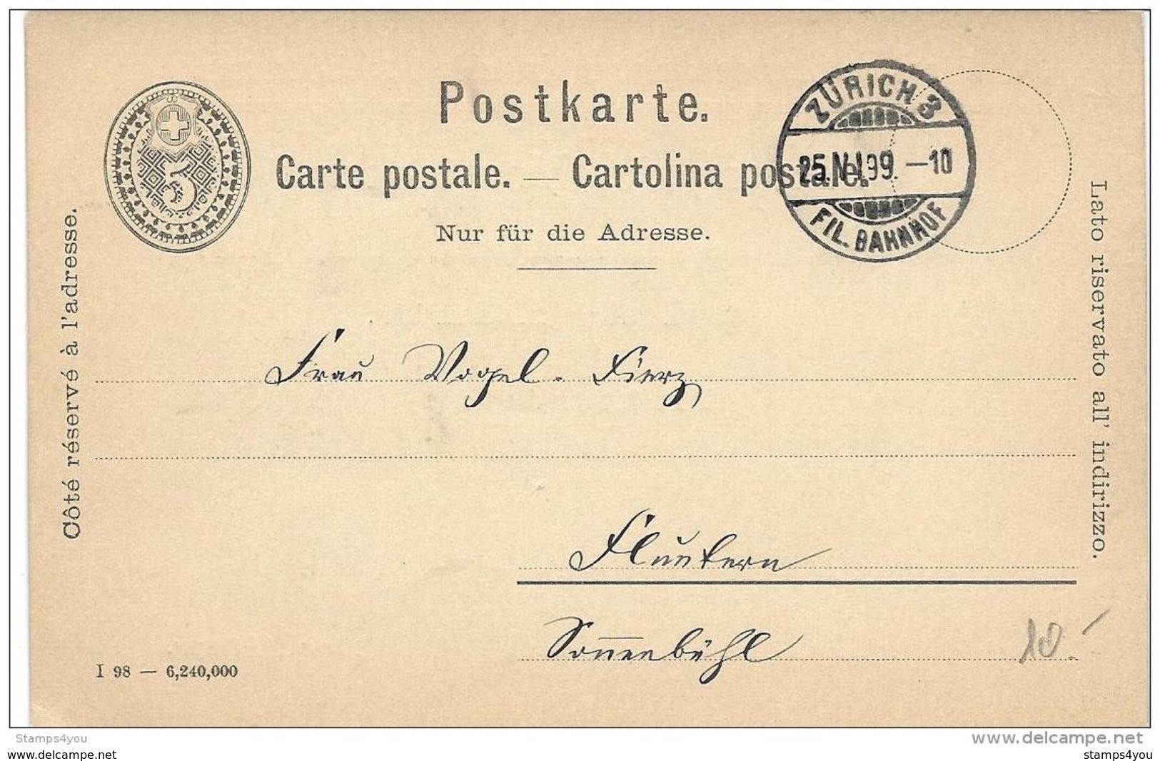 86 - 83 - Entier Postal Privé "Schwesternhaus Vom Rothen Kreuz In Zürich-Fluntern" 1899 - Ganzsachen
