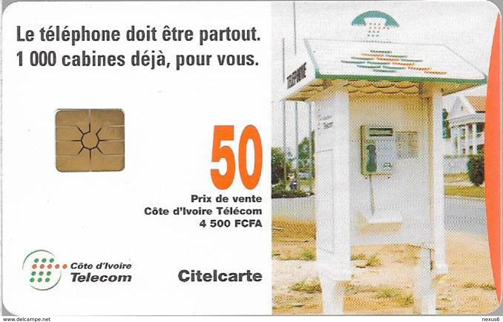 Ivory Coast - CI-Telcom - Telephone Box, Gem1B Not Symmetric White/Gold, 50Units, Used - Costa De Marfil