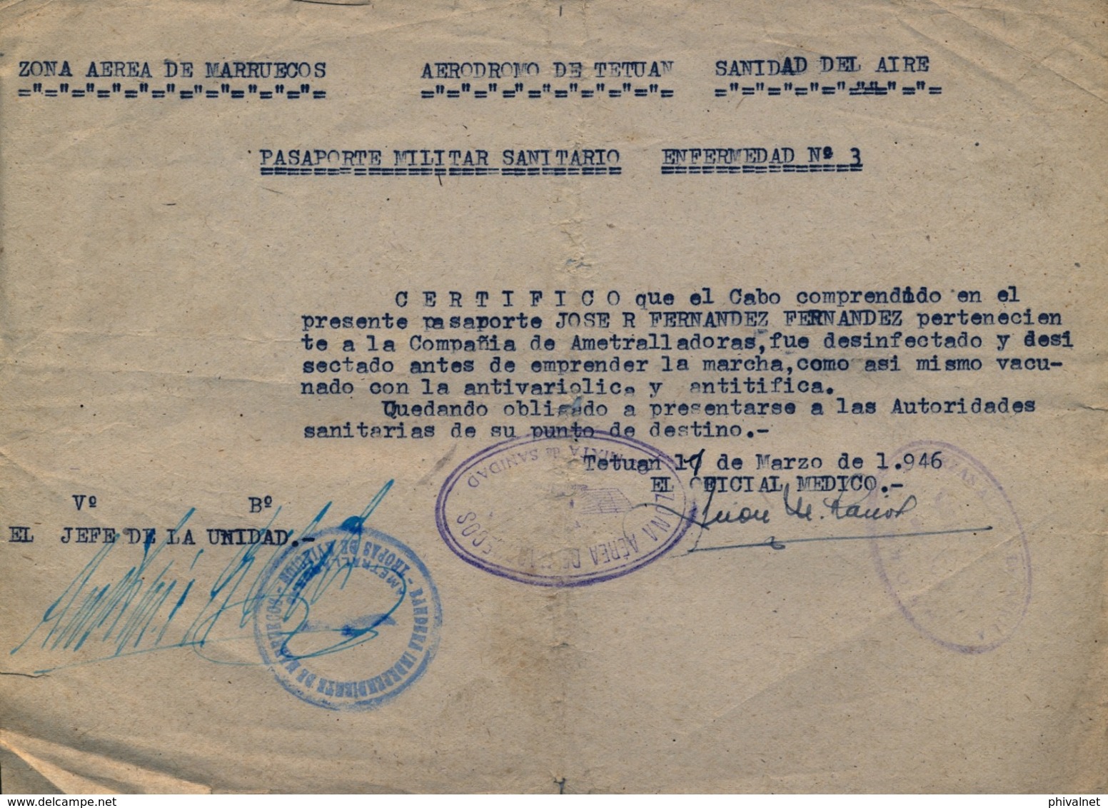 ZONA AÉREA DE MARRUECOS , AERÓDROMO DE TETUAN , SANIDAD DEL AIRE , PASAPORTE MILITAR SANITARIO , MILITARIA - Historical Documents