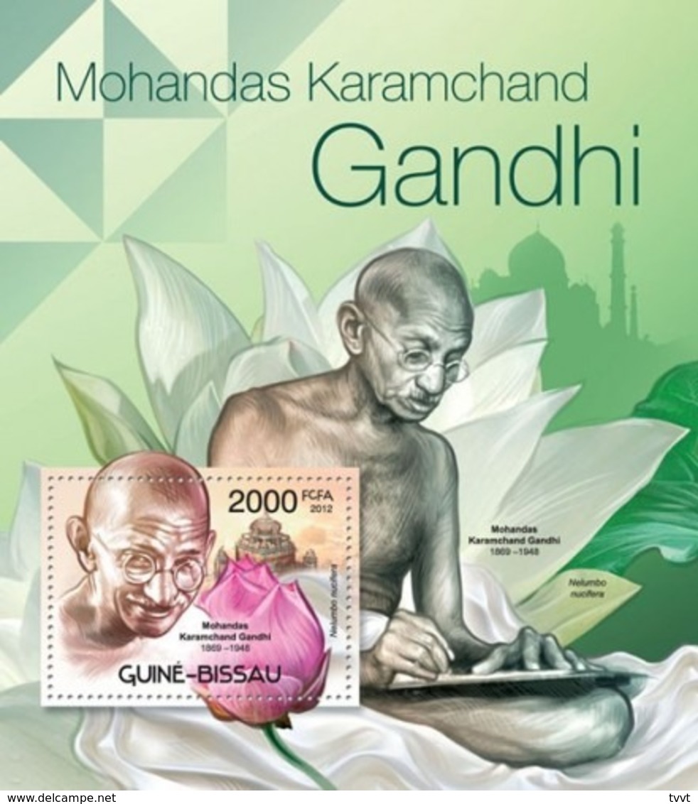 Guinea-Bissau, 2012. [gb12313] M.K.Gandhi (1869-1948) & Flowers, (Nelumbo Nucifera) (s\s+block) - Mahatma Gandhi