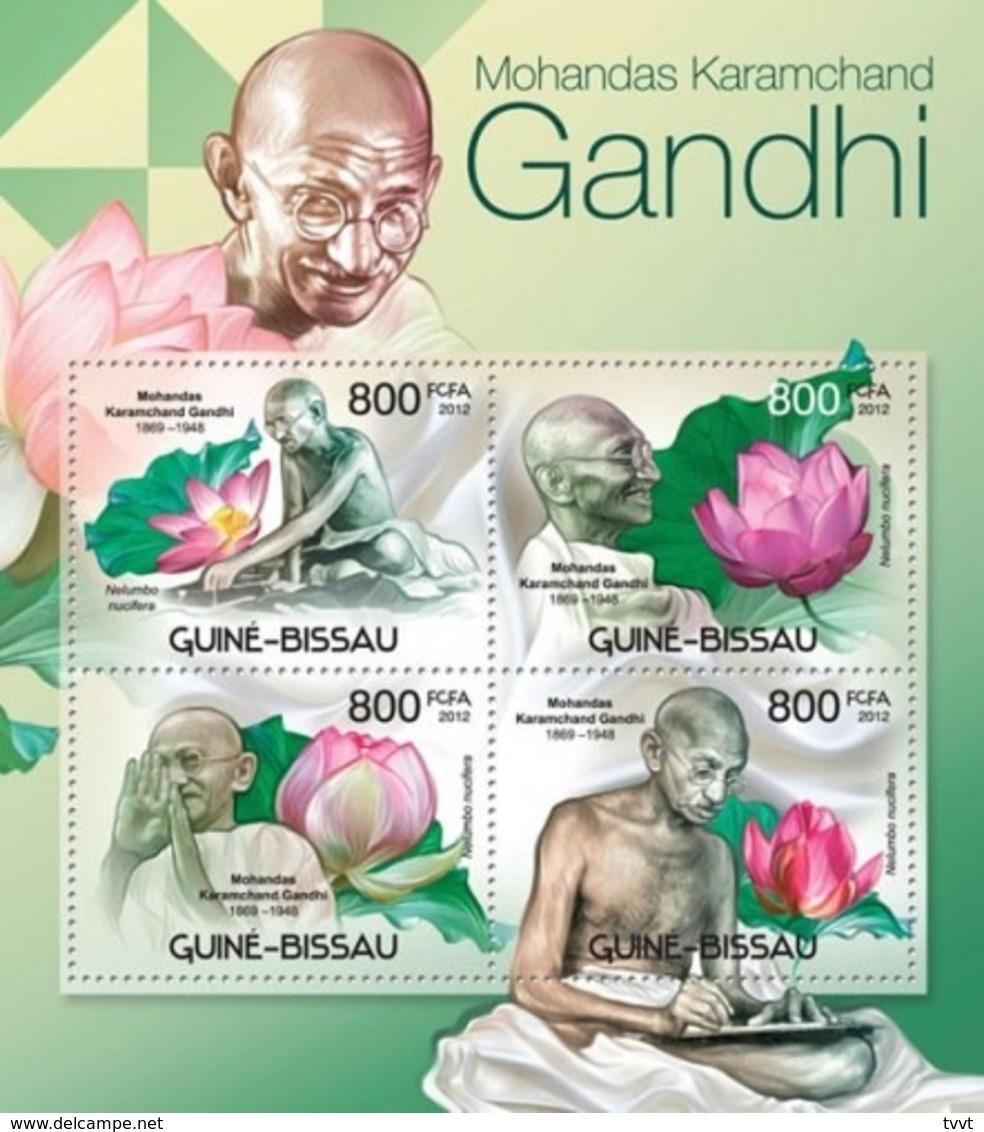 Guinea-Bissau, 2012. [gb12313] M.K.Gandhi (1869-1948) & Flowers, (Nelumbo Nucifera) (s\s+block) - Mahatma Gandhi