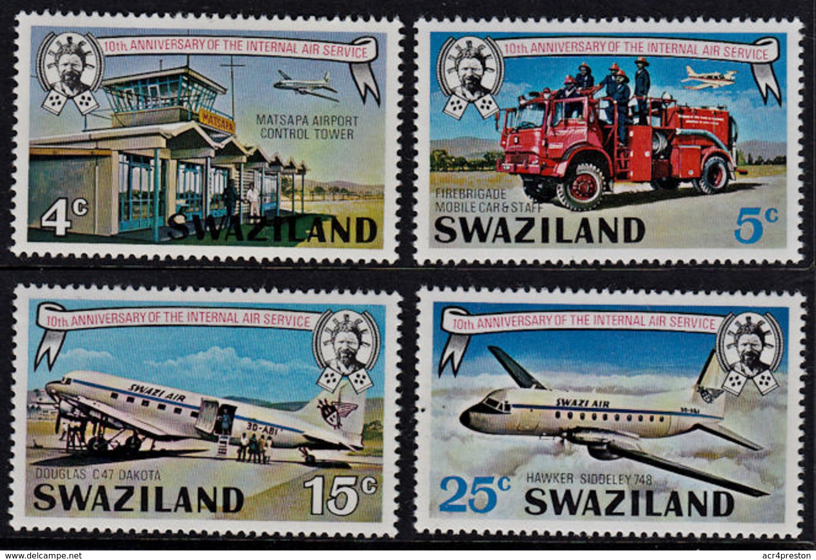 B0637 SWAZILAND 1975, SG 225-8 10th Anniversary Internal Air Services MNH - Swaziland (1968-...)