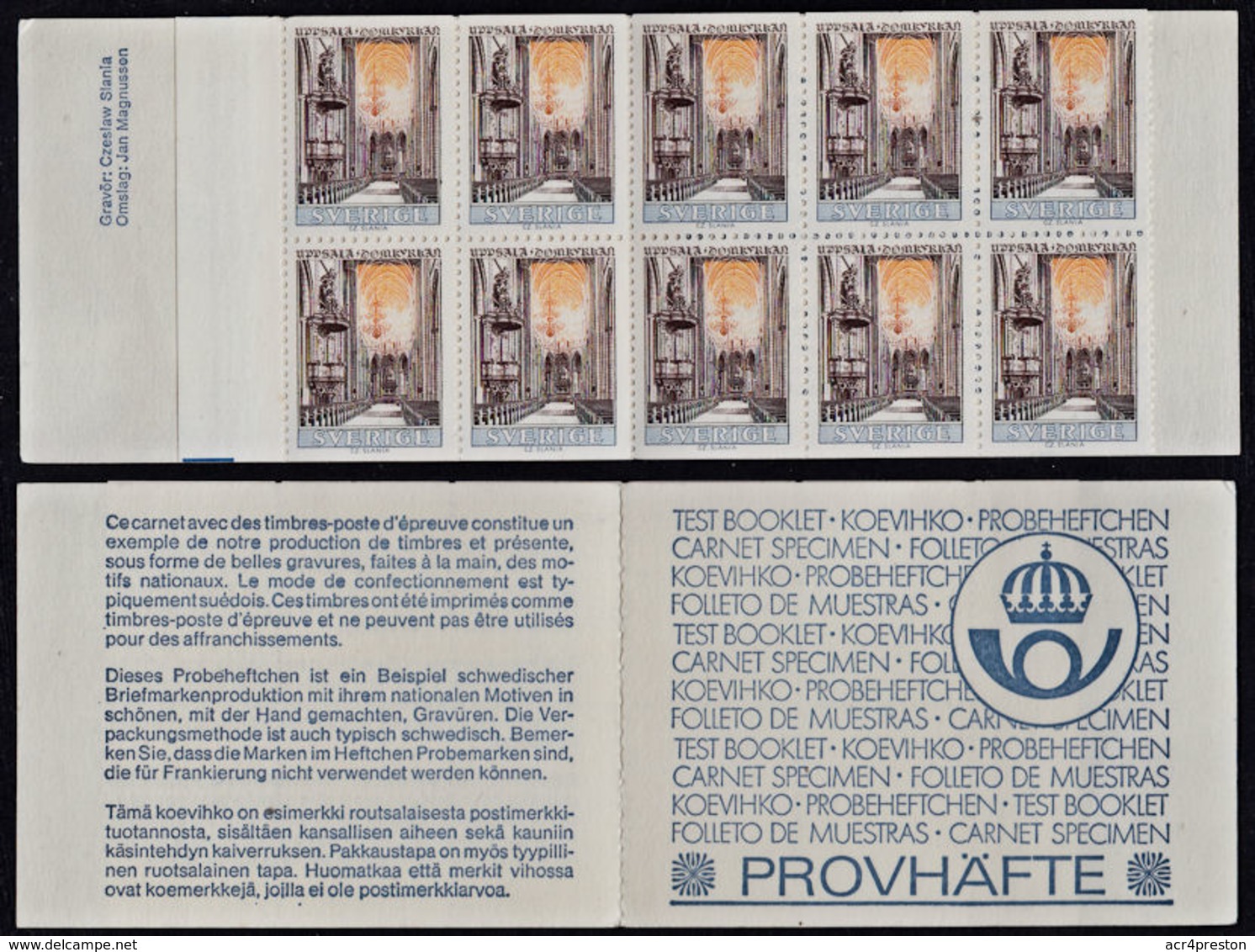 A0832 SWEDEN Test Stamp Booklet, Uppsala Cathedral - Non Classés