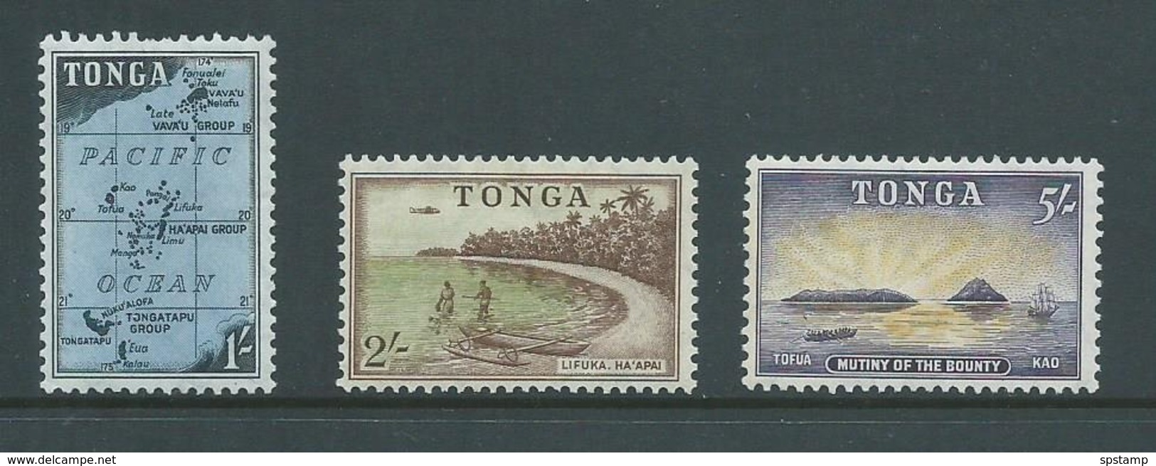 Tonga 1953 1/- Map , 2/- Beach & 5/- Bounty M - Tonga (...-1970)