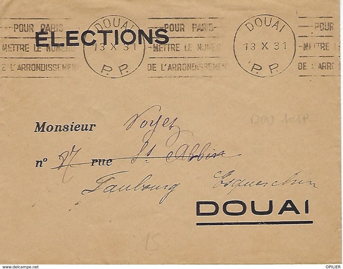 DOUAI KRAG 1931 DREYFUSS (DOU101) 1994 NON COTE EN Port Payé Numéro De L'arrondissement Tarif ELECTIONS - Oblitérations Mécaniques (flammes)