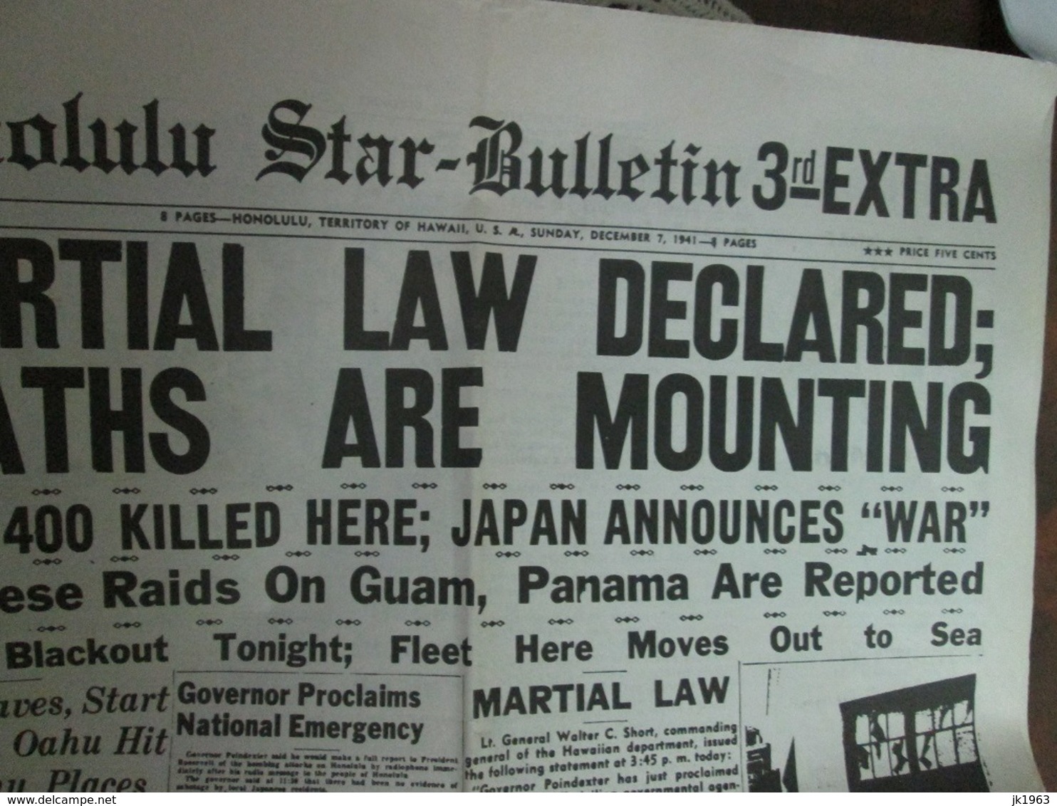 Honolulu Star-Bulletin 1st, 2nd & 3rd Extra December 7 1941 Pearl Harbor Reprint - Esercito/Guerra