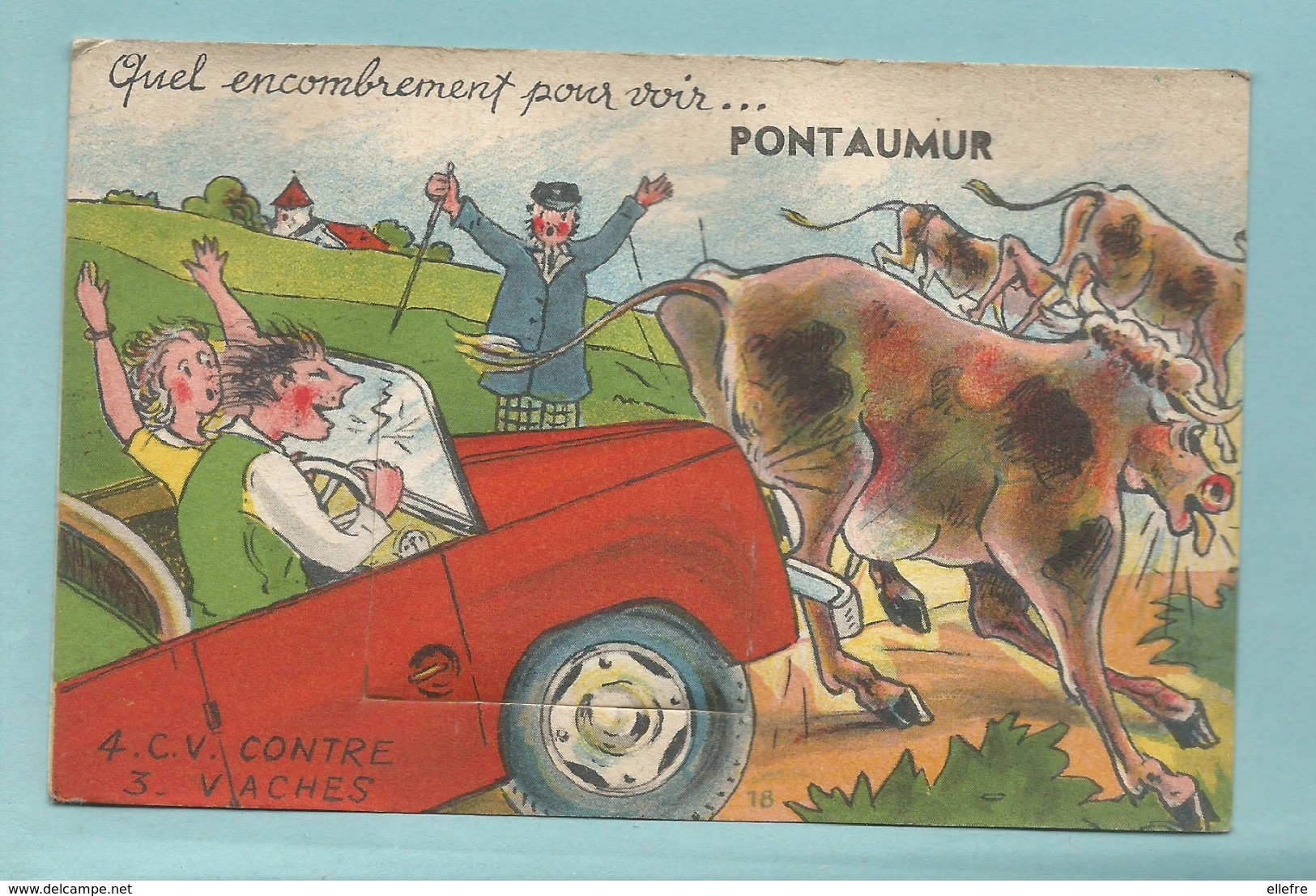 CPA Carte à Systeme 63 Pontaumur - Quel Emcombrement Pour Voir Pontaumur 4 Cv Contre 3 Vache - Dreh- Und Zugkarten