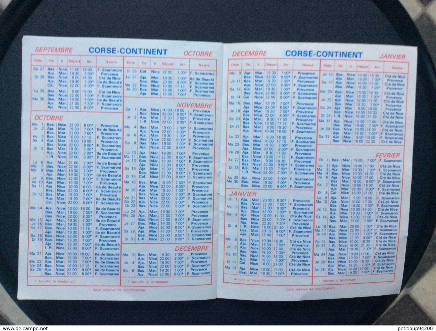 COMPAGNIE GÉNÉRALE TRANSMEDITERRANEENNE Horaires des Car-Ferries  CORSE  Septembre 1975 > Juin 1976