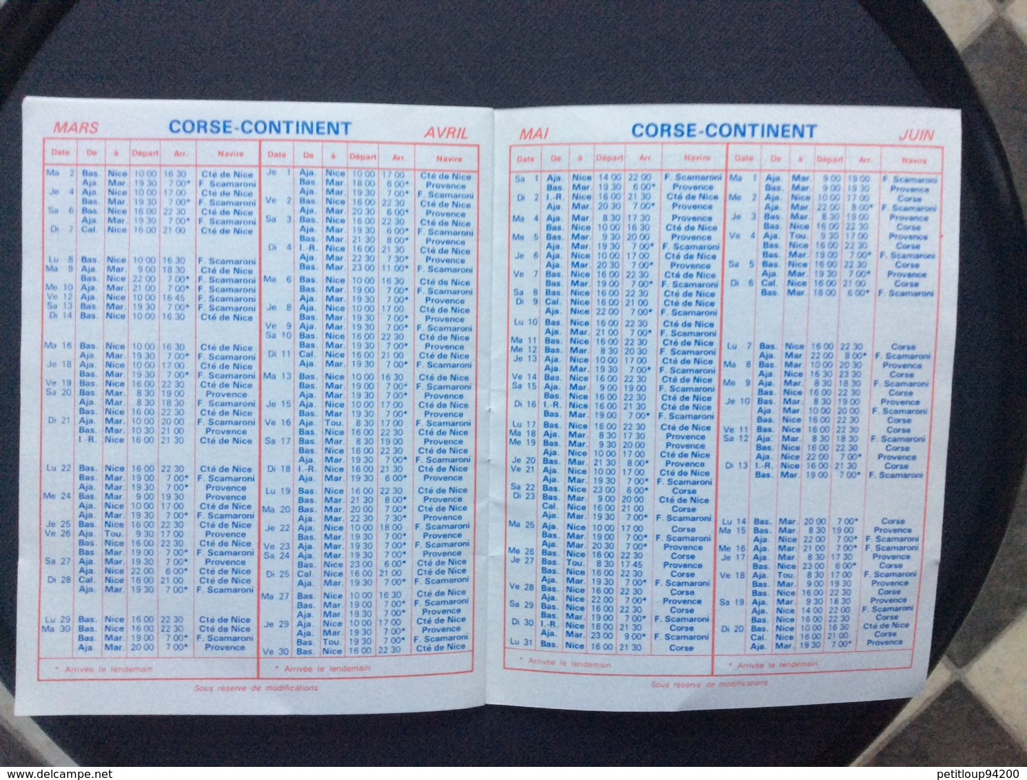 COMPAGNIE GÉNÉRALE TRANSMEDITERRANEENNE Horaires des Car-Ferries  CORSE  Septembre 1975 > Juin 1976