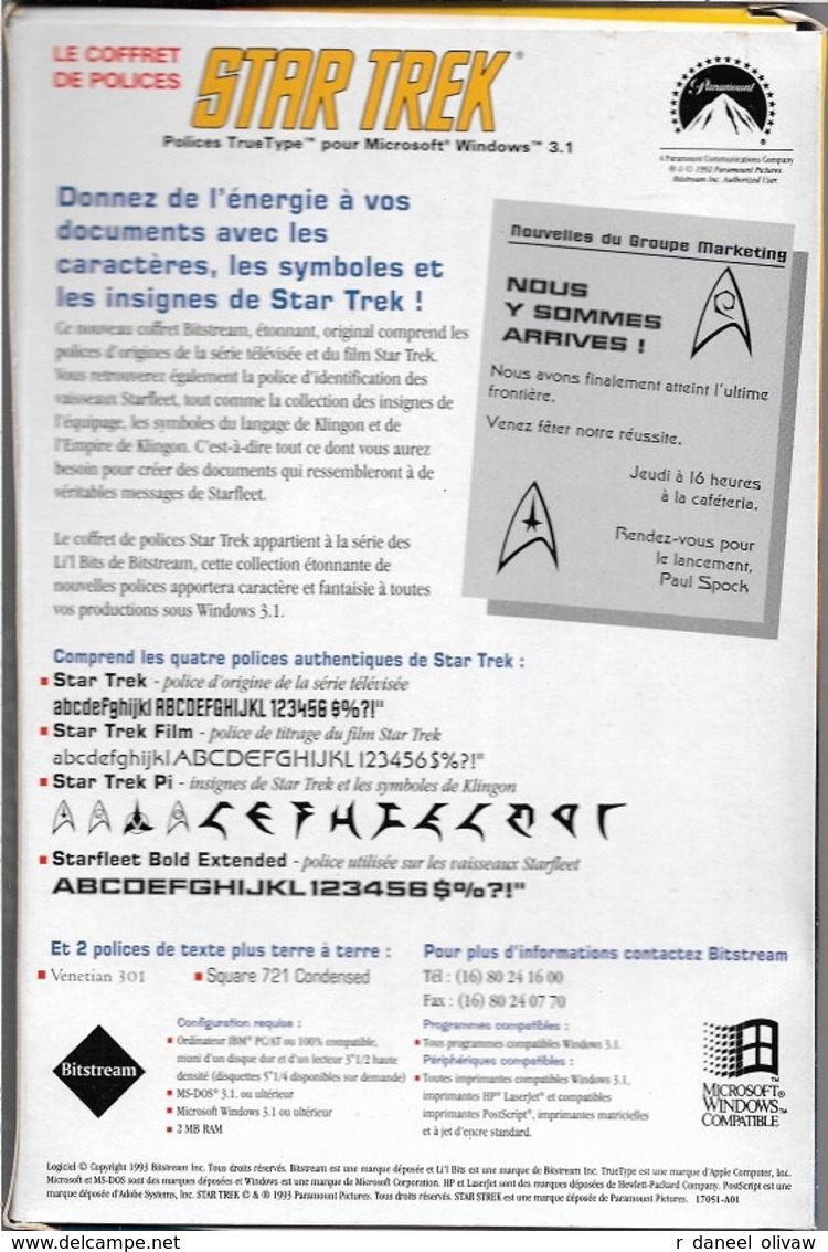 Star Trek - Polices De Caractères - Windows 3.1 - Dos 3.1 (TBE+) - Andere & Zonder Classificatie