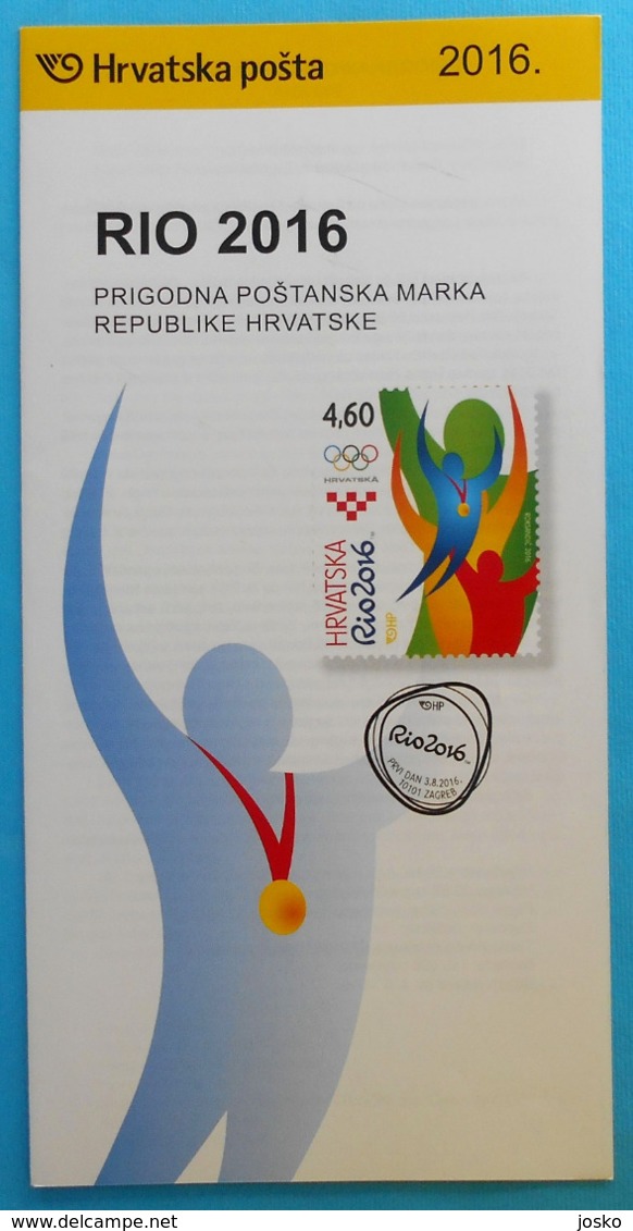 OLYMPIC GAMES 2016. RIO DE JANEIRO - Croatian Post Postage Stamp Prospectus * Jeux Olympiques Olympia Olympiade Olimpici - Verano 2016: Rio De Janeiro