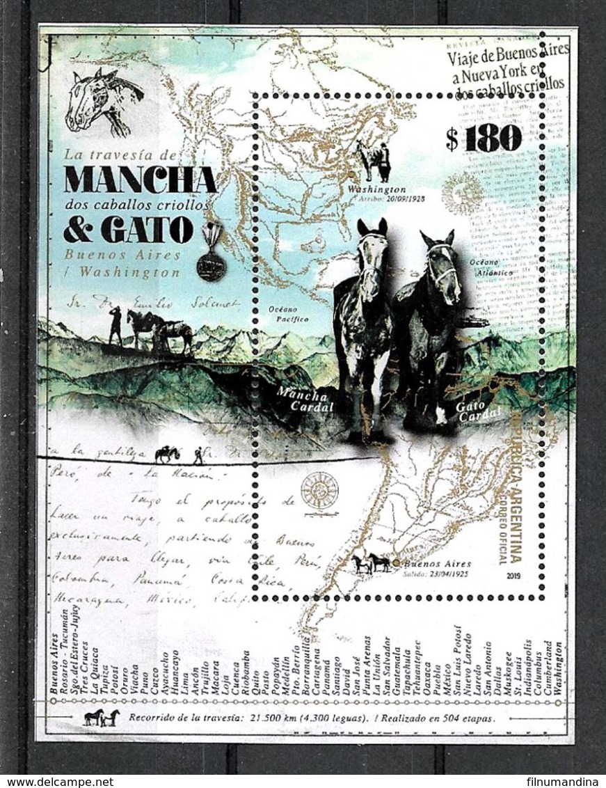 ARGENTINA ARGENTINE 2019 FAUNE FAUNA HORSES CHEVAUX PFERDEN SOUV SHEET,BLOC,NEUF MNH,POSTFRISCH - Chevaux