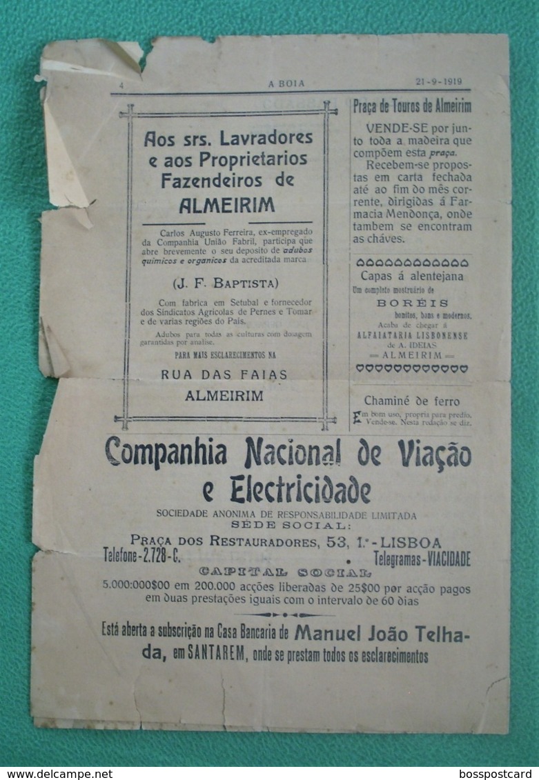 Almeirim - Jornal A Boia De 1919 - Imprensa. Santarém (danificado) - Autres & Non Classés