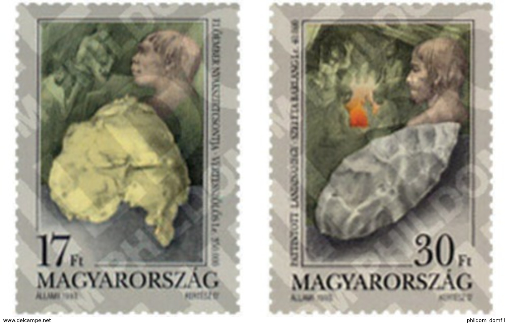 Ref. 104196 * MNH * - HUNGARY. 1993. PREHISTORIC REMAINS . VESTIGIOS PREHISTORICOS - Fossils