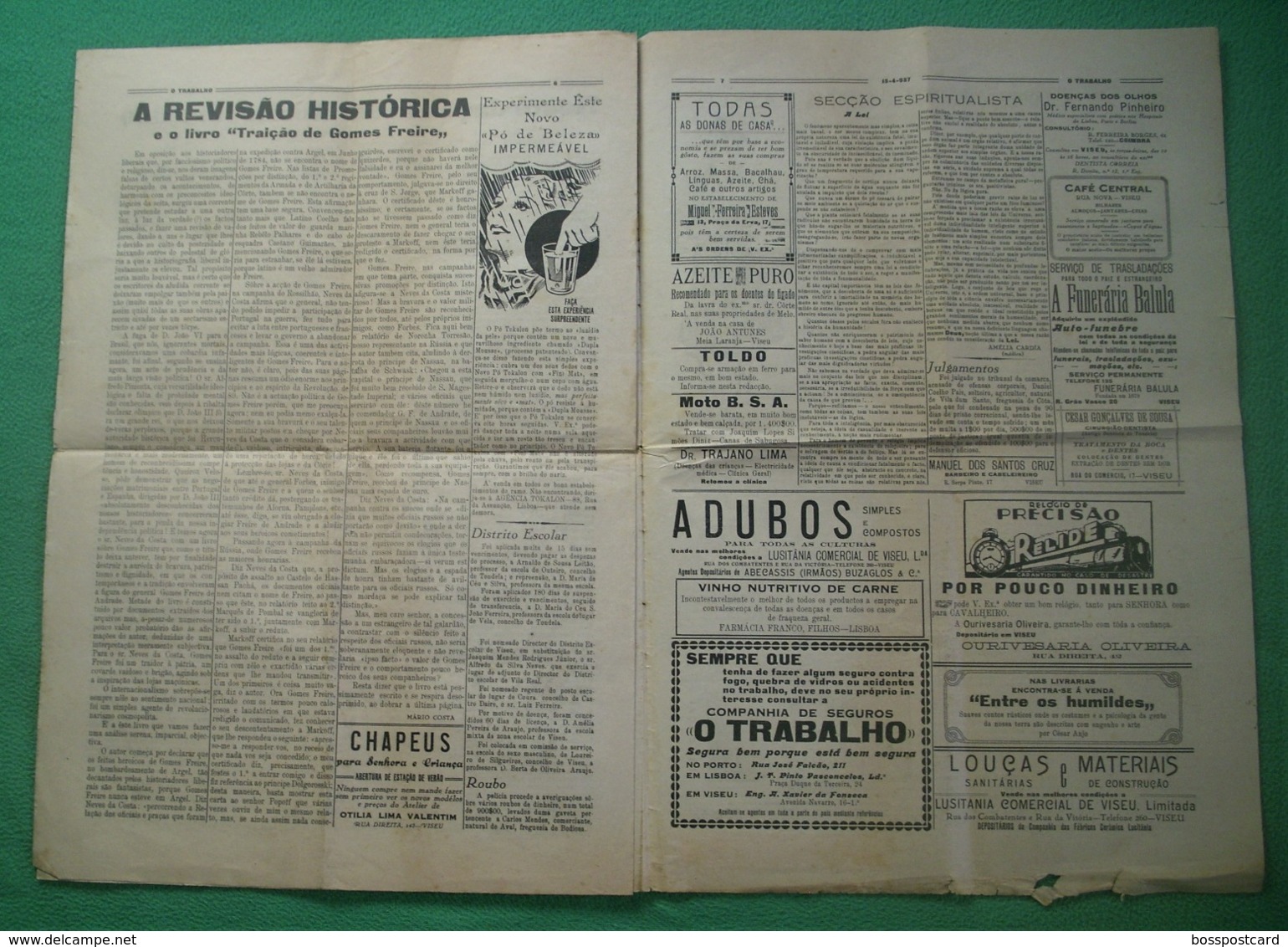 Viseu - Jornal O Trabalho Nº 185 De Abril De 1937 - Imprensa - Sonstige & Ohne Zuordnung