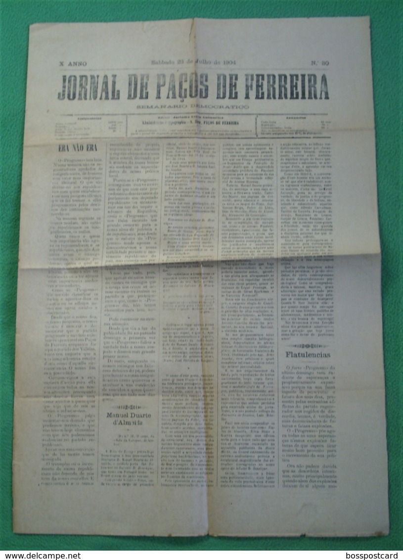 Paços De Ferreira - Jornal De Paços De Ferreira Nº 30 De Julho De 1904 - Imprensa. Porto. - Andere & Zonder Classificatie