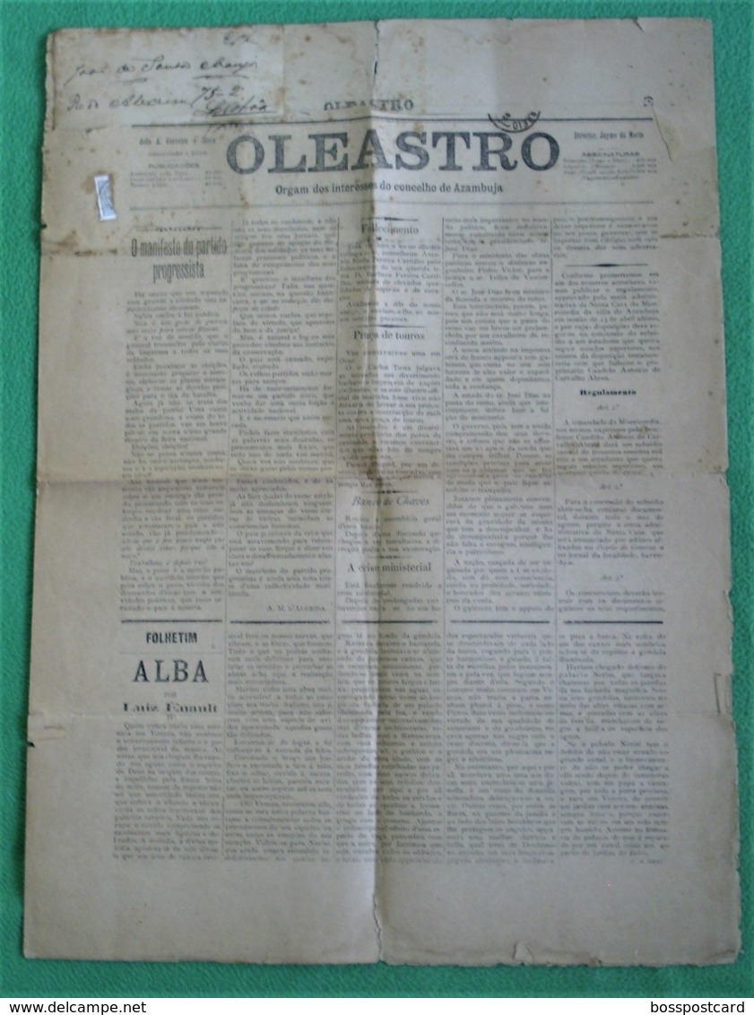 Azambuja - Jornal Oleastro De 1892 - Imprensa. Santarém (danificado) - Otros & Sin Clasificación