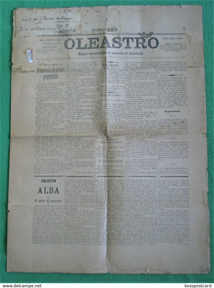 Azambuja - Jornal Oleastro De 1892 - Imprensa. Santarém (danificado) - Andere & Zonder Classificatie