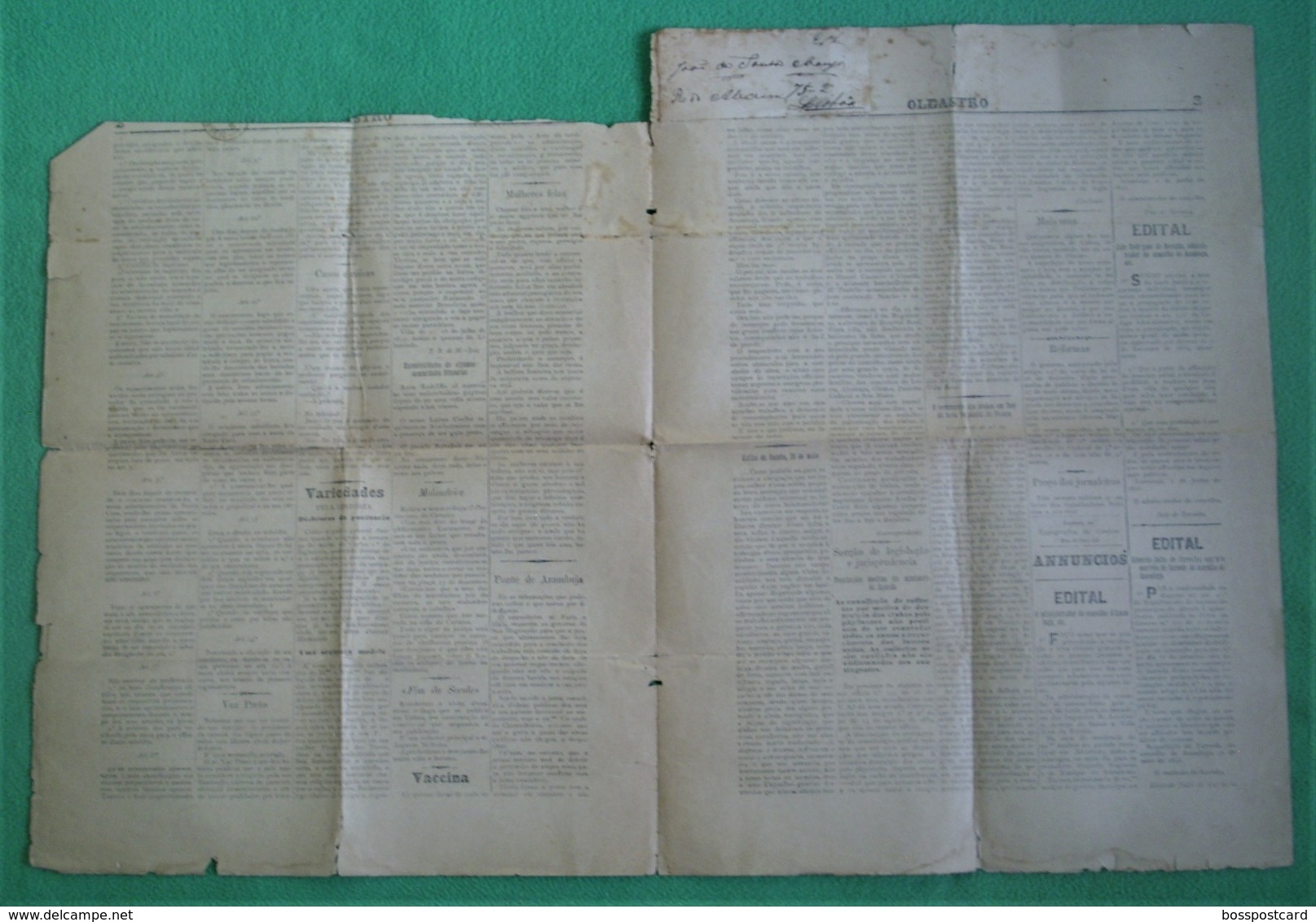 Azambuja - Jornal Oleastro De 1892 - Imprensa. Santarém (danificado) - Otros & Sin Clasificación