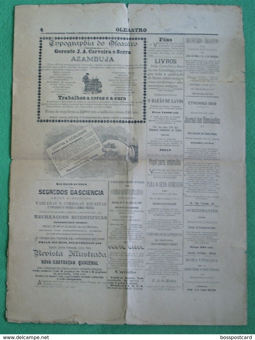 Azambuja - Jornal Oleastro De 1892 - Imprensa. Santarém (danificado) - Autres & Non Classés