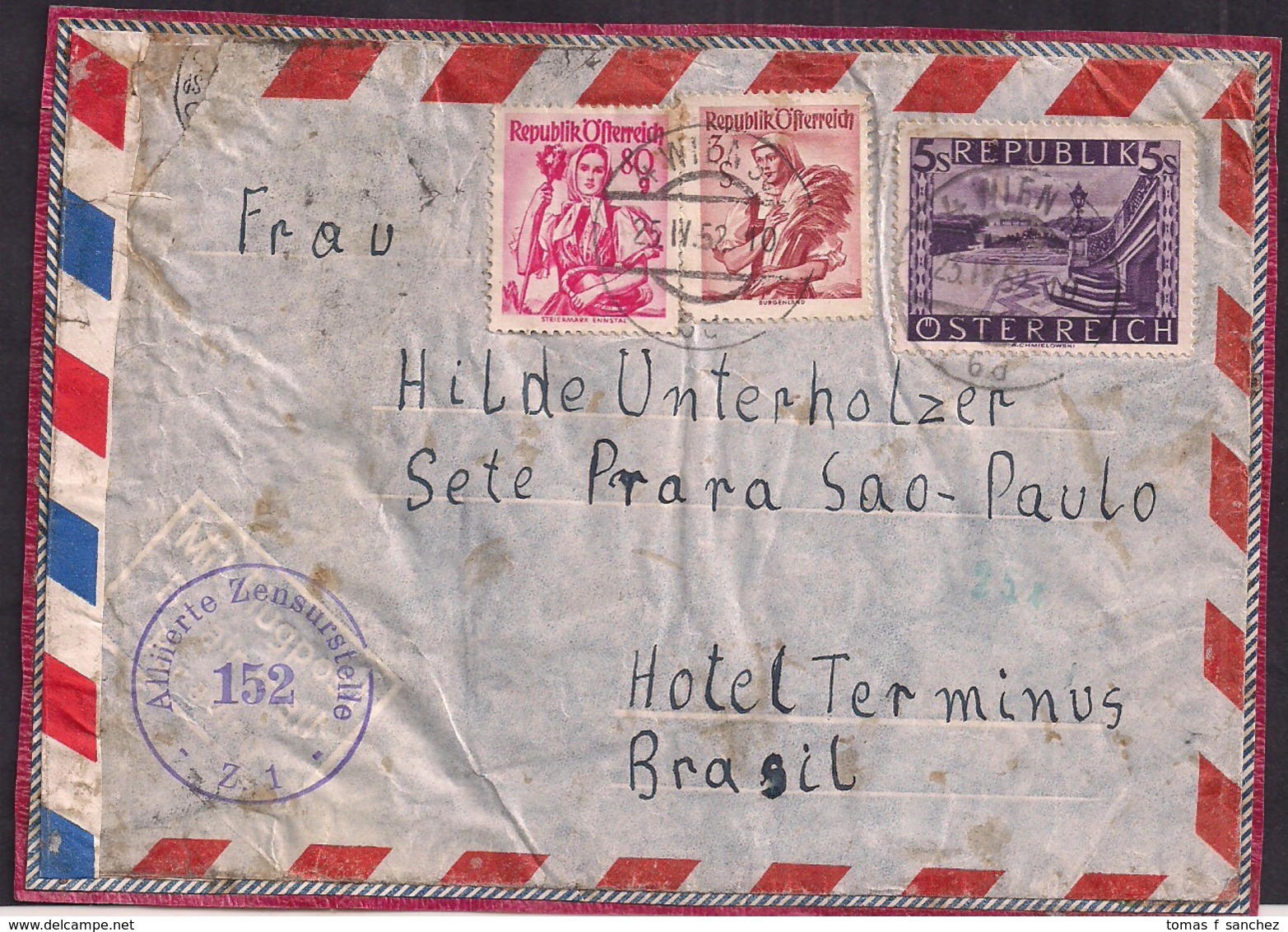 Österreich - 1952 - Brief - Nach Brasil Geschickt Mit Alliierter Zensur - Brieven En Documenten