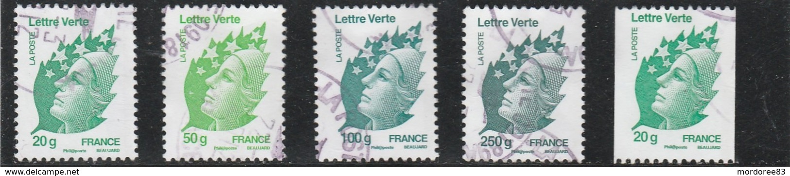 FRANCE 2011 MARIANNE DE BEAUJARD OBLITERE ROND YT 4593 A 4597  - - Oblitérés