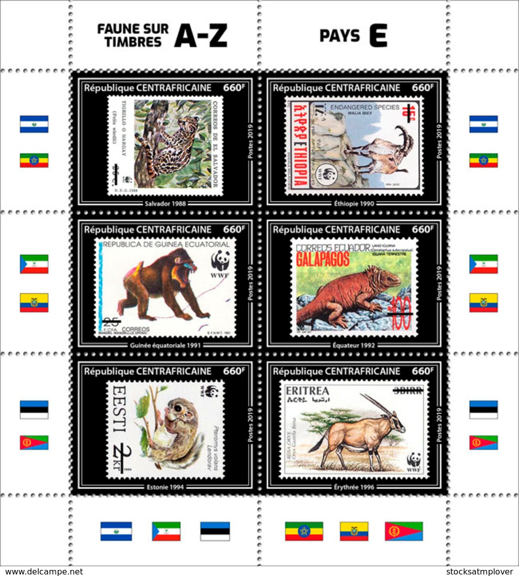 Central Africa 2019  Fauna  Stamps On Stamps WWF S201908 - Central African Republic