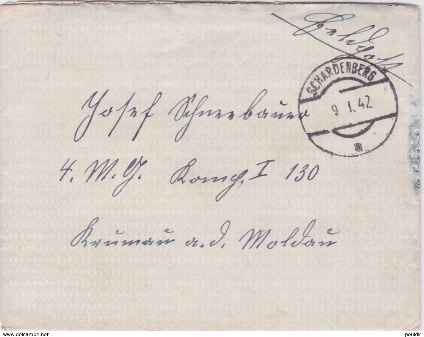 German Feldpost WW2: To 4. MG Kompanie/130 P/m Schardenberg 9.1.1942 - Cover Only (G103-32) - Militaria