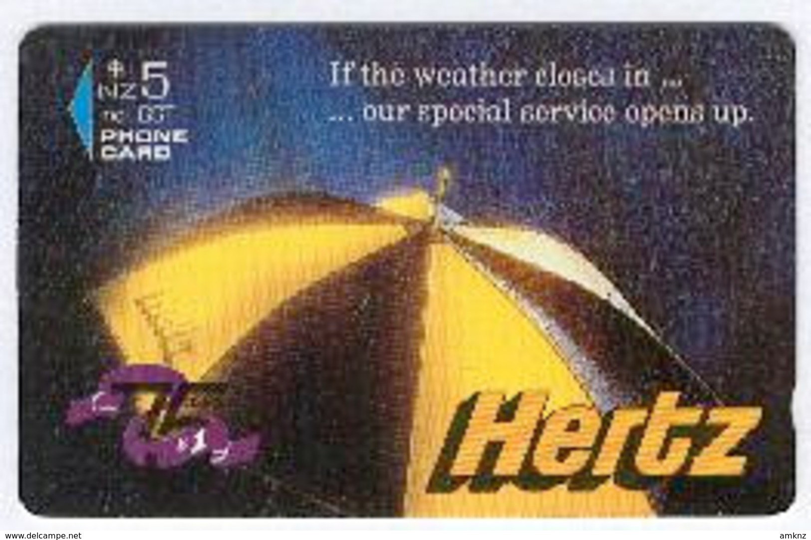 New Zealand - Private Overprint - 1992 Hertz Rental Cars #5 - $5 Umbrella - Mint - NZ-CO-06 - New Zealand