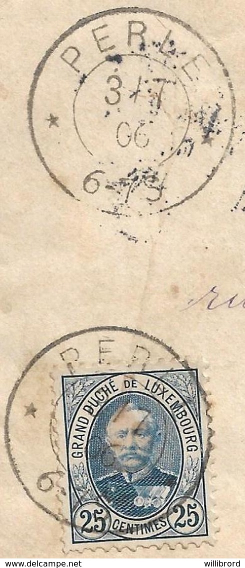 Luxembourg - 1906 25c Adolphe PERLE DOUBLE-CIRCLE CDS Cover To France - 1891 Adolphe De Face