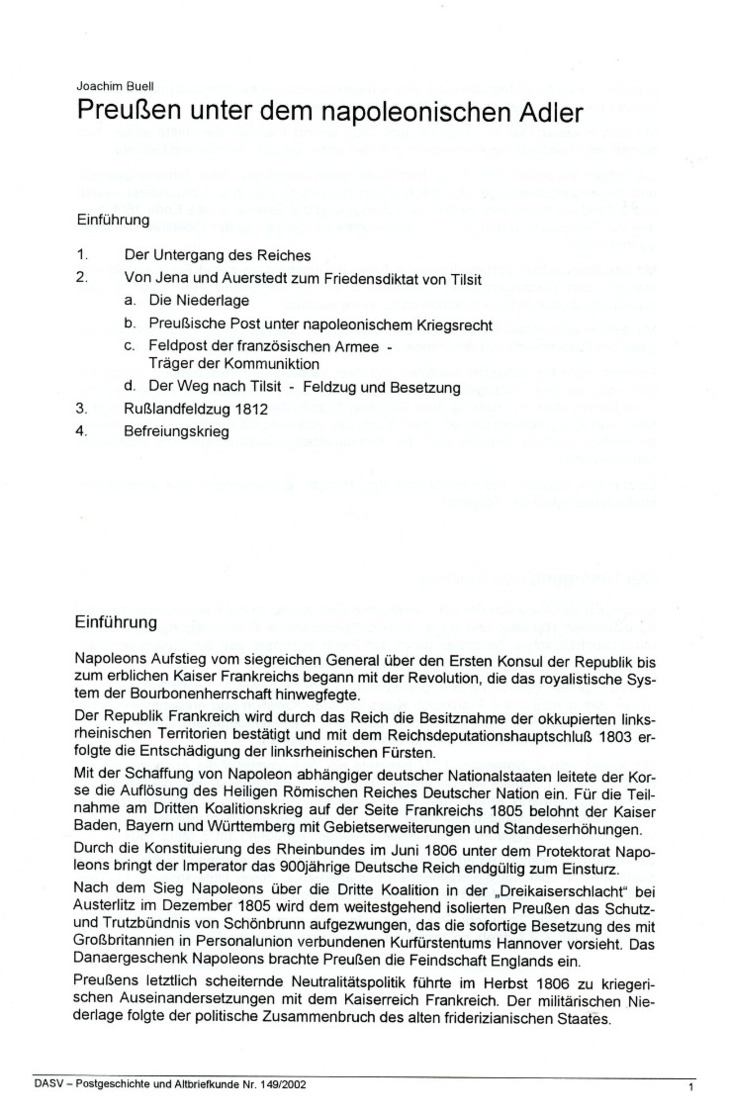 Preußen Und Dem Napoleonischen Adler Teil II - Von Joachim Büll (DASV) PgA 151 Aus 2002 - Sonstige & Ohne Zuordnung