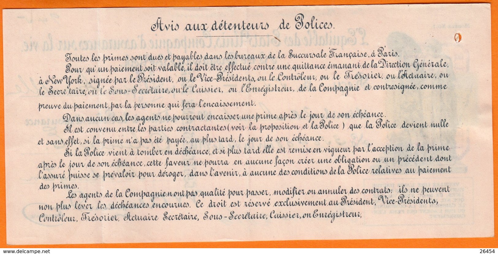 Lot De 3 Reçu " L'EQUITABLE Des ETATS UNIS " Compagnie D'Assurances Sur La Vie  1898-1899-1917 Avec Timbres Fiscaux - Banco & Caja De Ahorros