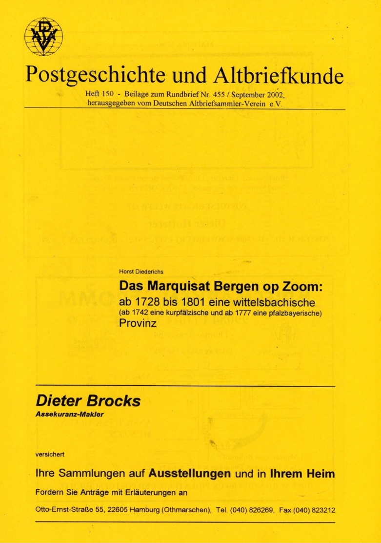 Das Marquisat "Bergen Op Zoom" 1728 - 1801 (Wittelsbach) - Von Horst Doederichs (DASV) PgA 150 Aus 2002 - Vorphilatelie