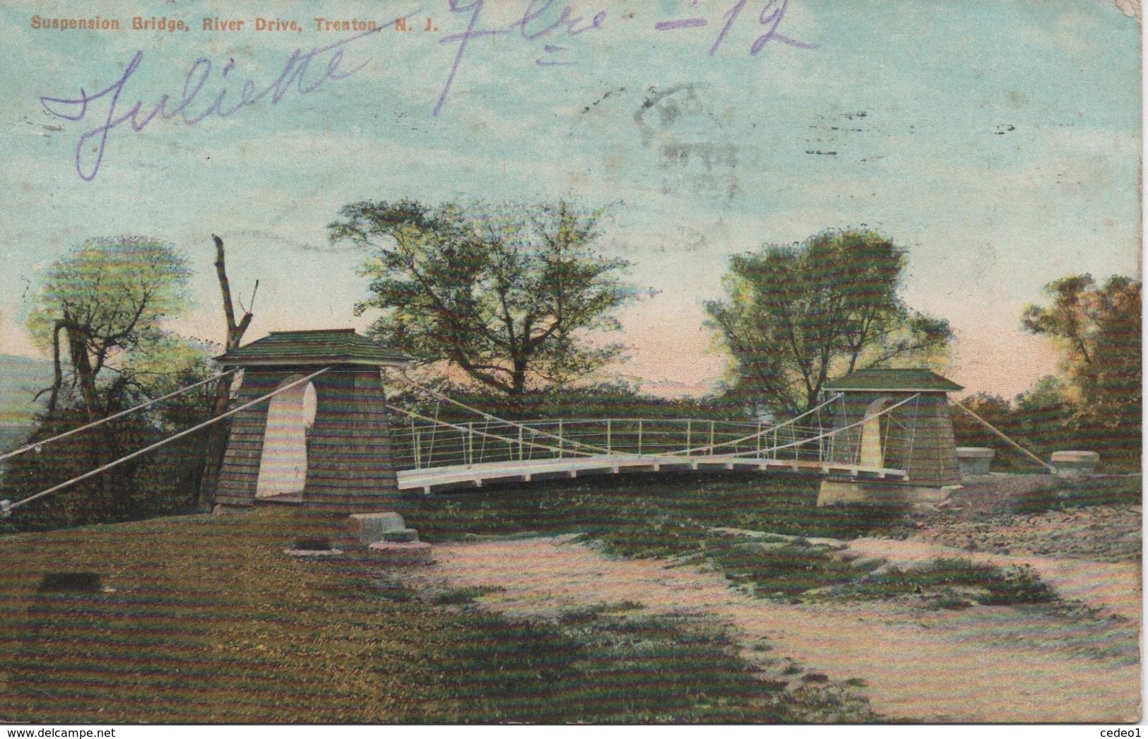 SUSPENSION BRIDGE RIVER DRIVE TRENTON  NJ   EN 1912 - Autres & Non Classés