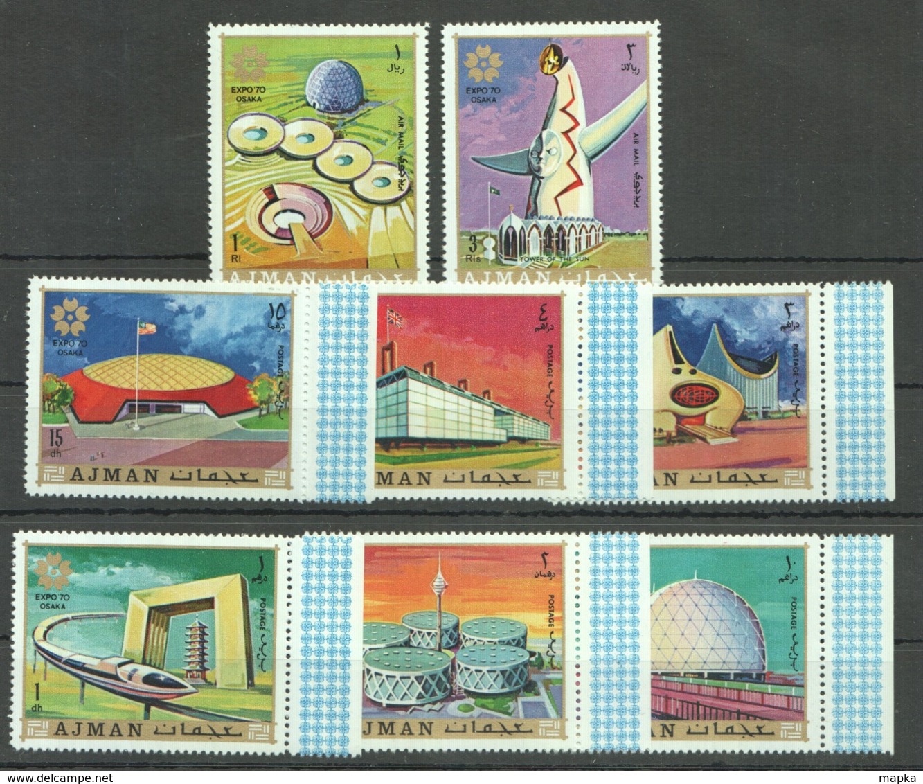 M1008 AJMAN ART BUILDINGS EXPO 70 OSAKA GOLD 1SET MNH - 1970 – Osaka (Japan)