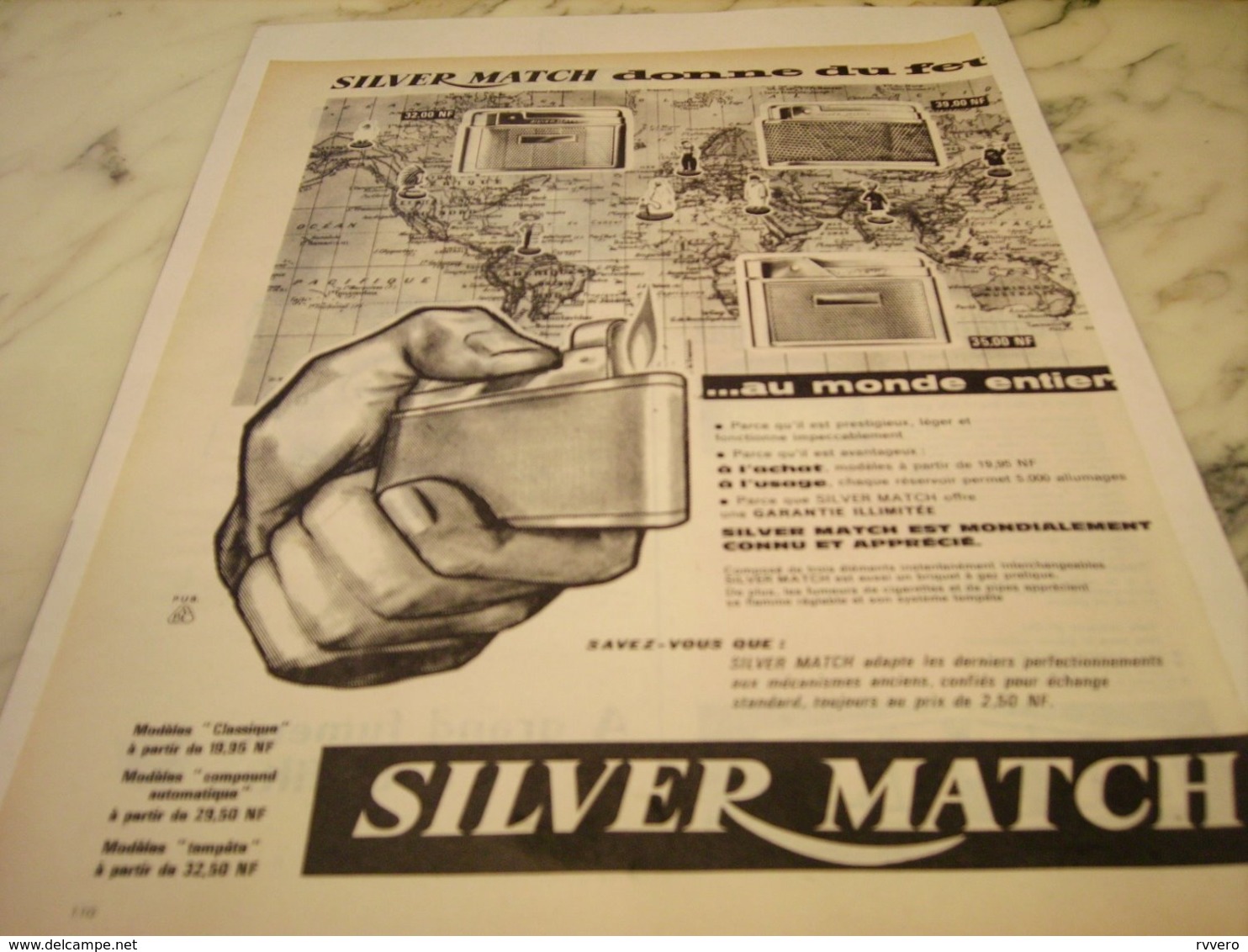 ANCIENNE PUBLICITE DONNE DU FEU BRIQUET SILVER MATCH 1961 - Other & Unclassified