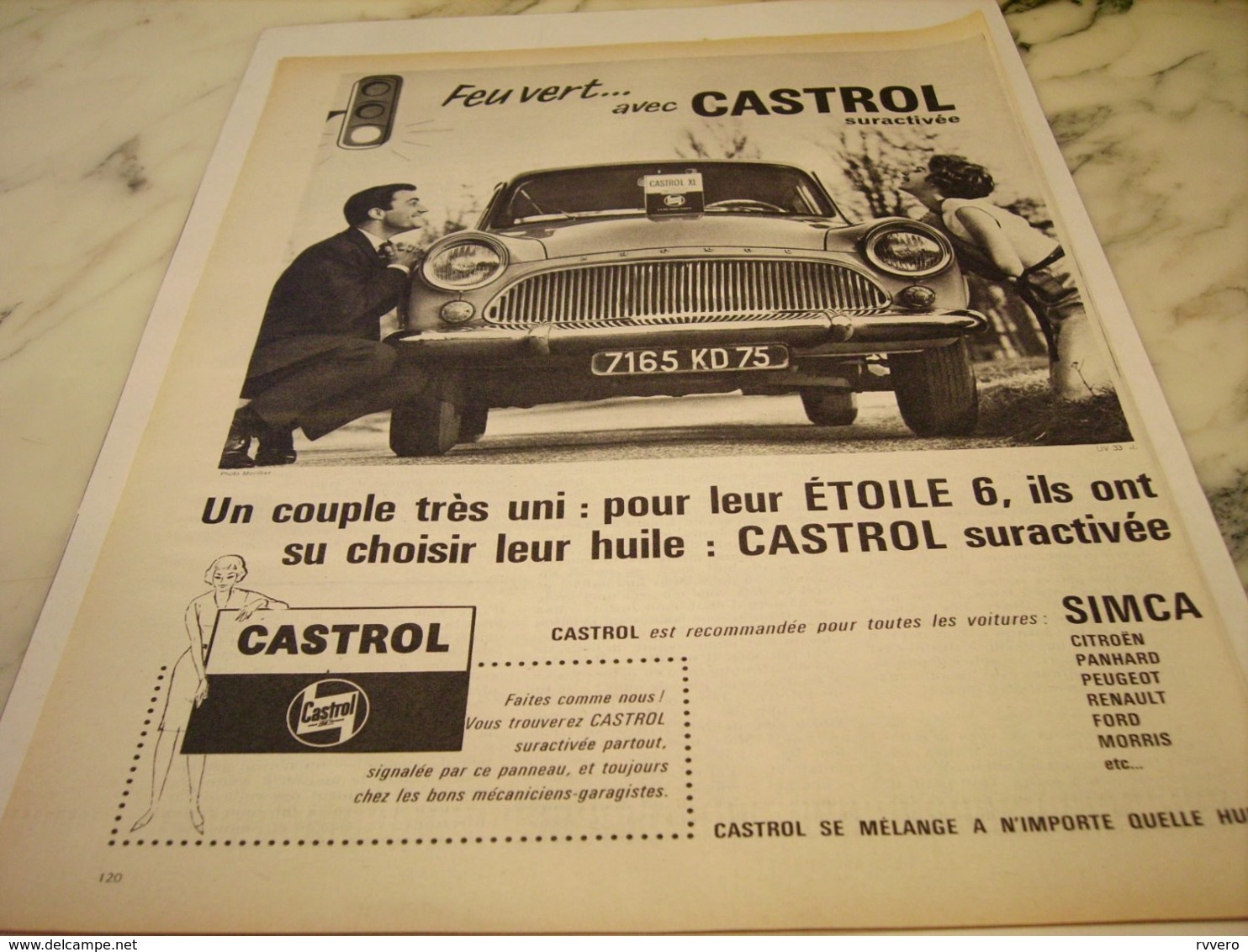 ANCIENNE PUBLICITE ARONDE SIMCA ET FEU VERT AVEC CASTROL 1961 - Other & Unclassified